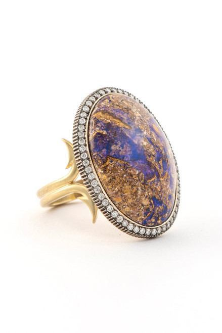 *ORDER TODAY* Sylva & Cie. 18K Yellow Gold Oval Opal Diamond Ring, Size 7.25