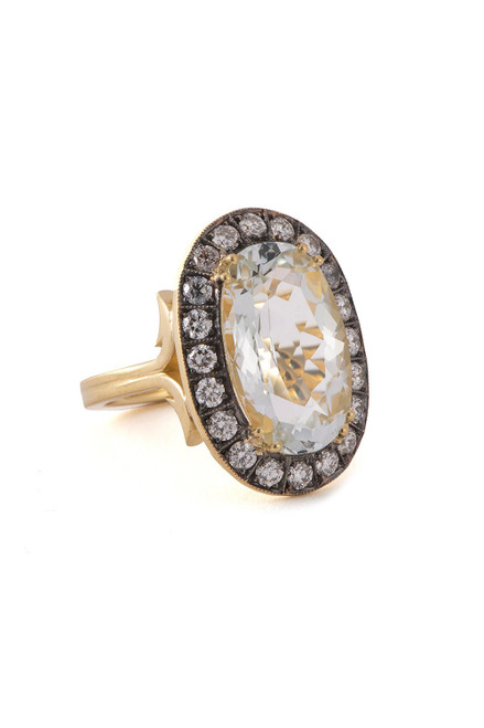 *ORDER TODAY* Sylva & Cie. 18K Yellow Gold Oval Vintage Topaz Diamond Ring, Size 7