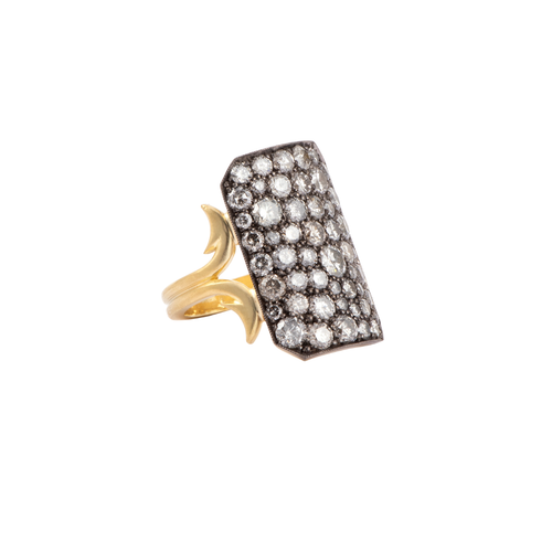 *ORDER TODAY* Sylva & Cie. 18K Yellow Gold Short Grey Diamond Ten Table Ring, Size 7.5