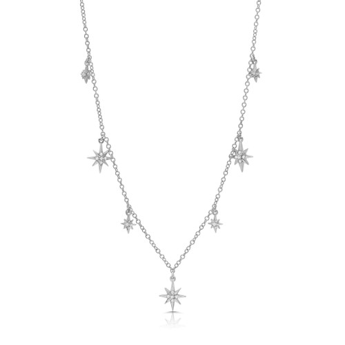 Graziela 18K White Gold Diamond Starburst Adjustable Necklace, 20"