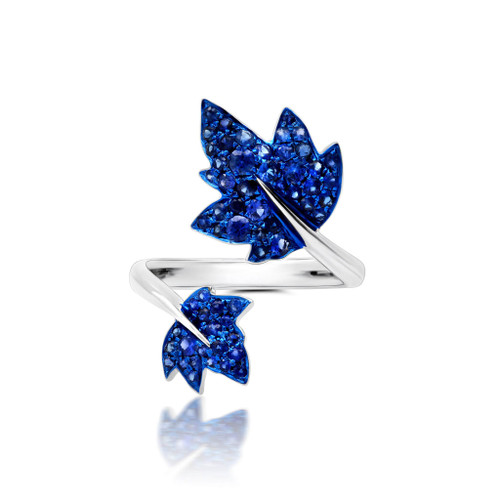 Graziela 18K White Gold Blue Rhodium & Blue Sapphire Folha Ring