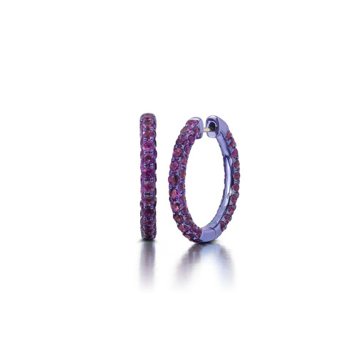 Graziela 18K White Gold Large Amethyst & Purple Rhodium 3 Sided Hoops
