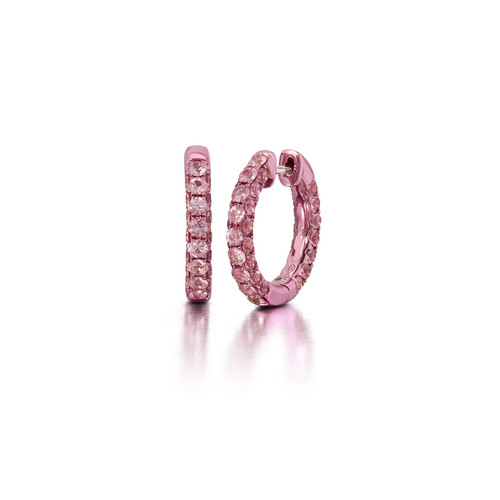 Graziela 18K White Gold Pink Sapphire & Pink Rhodium 3 Sided Hoops