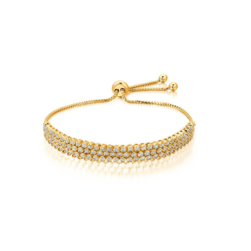 Graziela 18K Yellow Gold Triple Row Diamond Bolo Bracelet