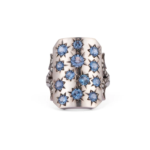Sylva & Cie. 18K White Gold Twinkle Spinel Ten Table Ring, Size 7 1/2