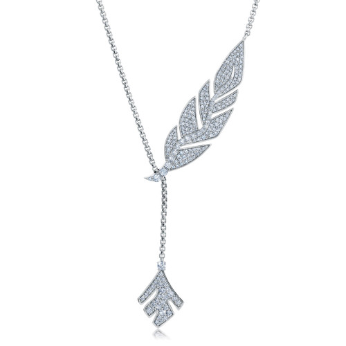 Graziela 18K White Gold Diamond Folha Samambaia Lariat, 24"