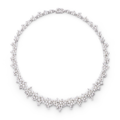 Paul Morelli 18K White Gold Cascading Lagrange Pearl & Diamond Necklace, 16"