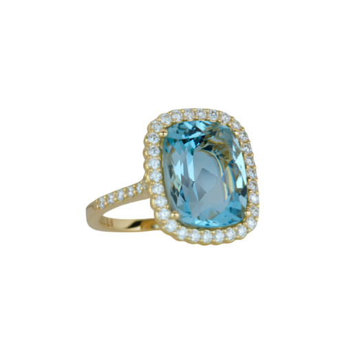 Paul Morelli 18K Yellow Gold Aquamarine & Diamond Cushion Pinpoint Ring