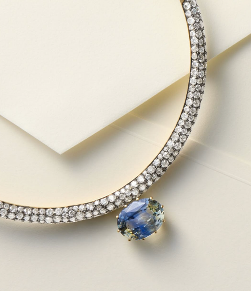 Sylva & Cie. 18K Yellow Gold Diamond Choker with Ceylon Pendant