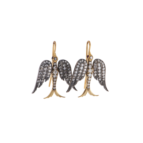Sylva & Cie. 18K Yellow Gold/Sterling Silver Angel Ruby & Single Cut Diamond Earrings