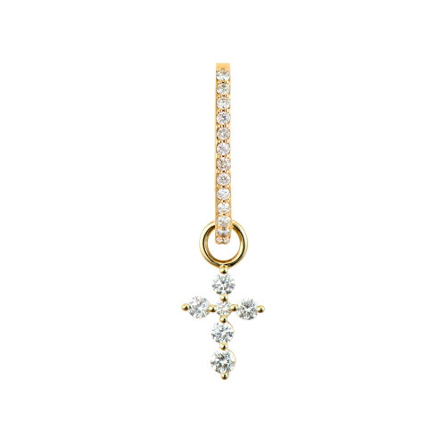 Three Stories Jewelry 14K Yellow Gold Tiny Prong Set Diamond Cross Charms (Single)
