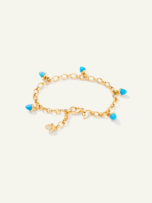 *RESERVE TODAY*Tamara Comolli Mikado 18K Yellow Gold Charm Bracelet in 'Turquoise' with Diamond Pavé