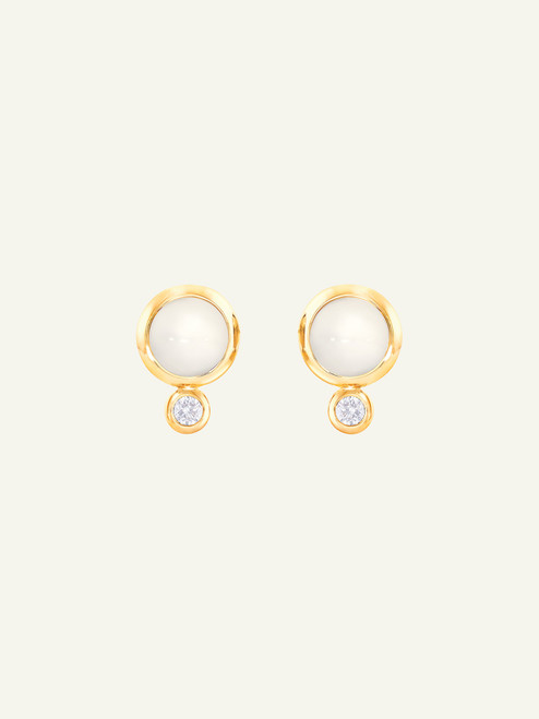 *RESERVE TODAY*Tamara Comolli Bouton 18K Yellow Gold Earrings with Sand Moonstone and White Diamonds