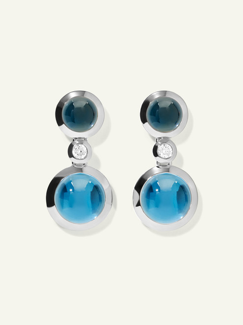 *RESERVE TODAY*Tamara Comolli Bouton 18K White Gold 2 Cabochons Earrings in 'Sky' and White Diamonds