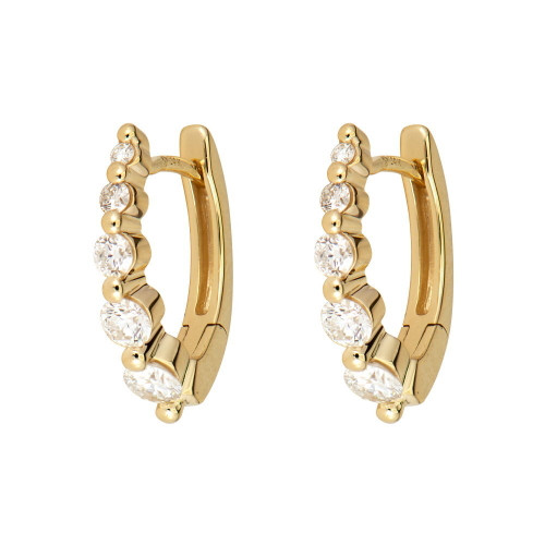Three Stories Jewelry 14K Yellow Gold Small Oval Graduated Diamond Huggie Hoops