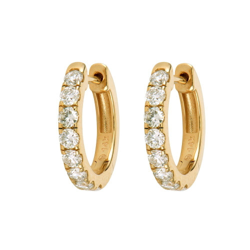 Three Stories Jewelry 14K Yellow Gold Medium Diamond Huggie Hoops