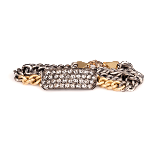 Sylva & Cie. 18K Yellow Gold/Sterling Silver Oxidized Grey Diamond Ten Table Bracelet, 14"