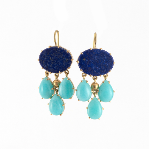 Sylva & Cie. 18K Yellow Gold Lapis and Amazonite Dangles