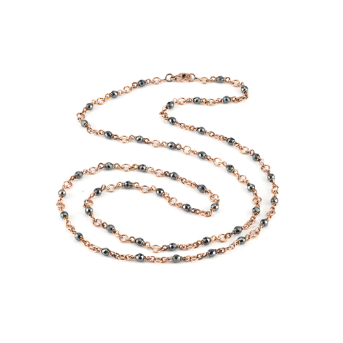 Sylva & Cie. 14K Rose Gold Hand Made Link Necklace with Hematite Beads, 32"
