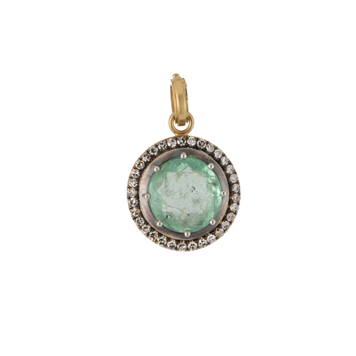 Sylva & Cie. 18K Yellow Gold/Silver Vintage Minty Emerald Pendant
