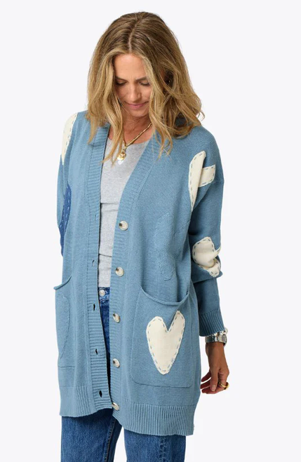 Kerri Rosenthal Poppy Zero Waste Cardigan in Blue, Size Medium