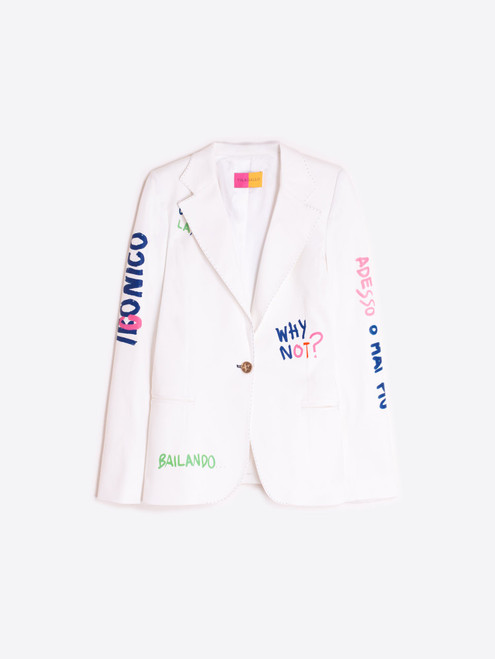 Vilagallo White Screen Printed Jacket in White, Size 44