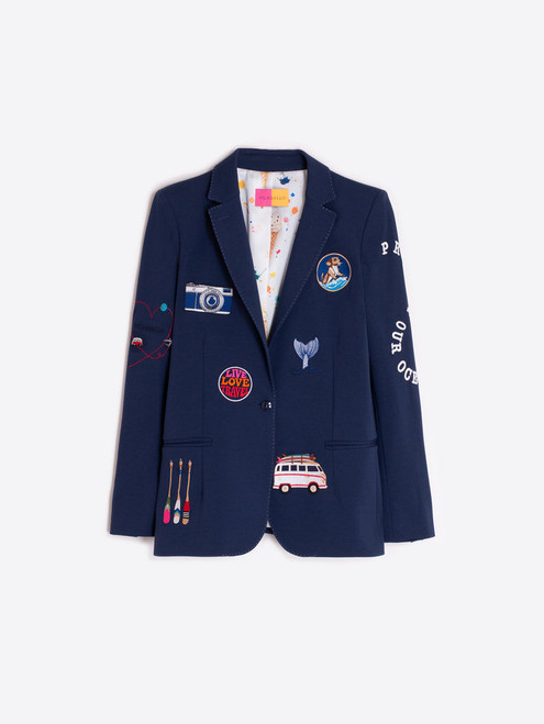 Vilagallo Surf Embroidered Jacket in Navy Blue, Size 42