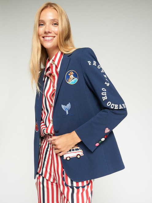 Vilagallo Surf Embroidered Jacket in Navy Blue, Size 42
