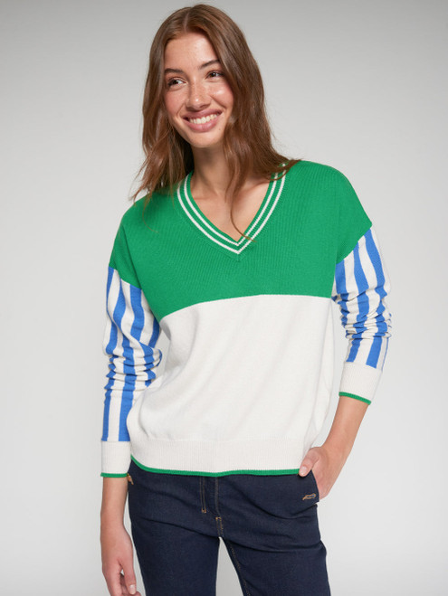 Vilagallo Embroidered "Let's Par Tee" Golf Jersey in Ecru/Green/Blue, Size Medium