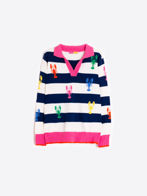 Vilagallo Jersey Lobster Stripes in Navy/Ecru, Size Small