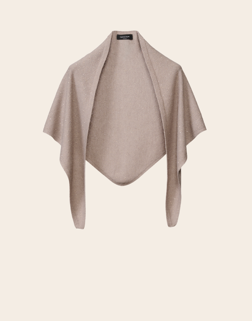 Fabiana Filippi Wool and Silk Triangle Scarf with Sequins in Mocha