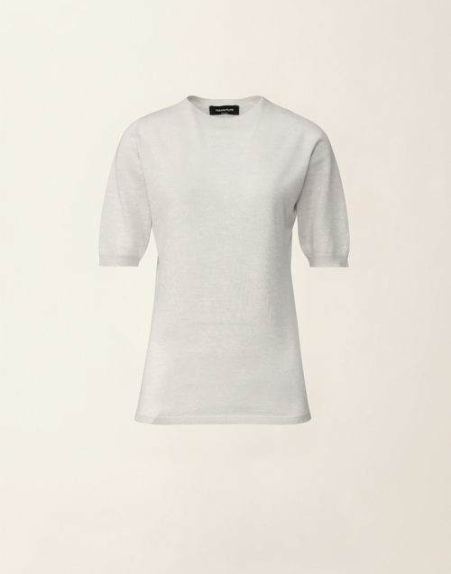Fabiana Filippi Cashmere Silk Short Sleeve Crewneck Sweater in Raffia, Size 42
