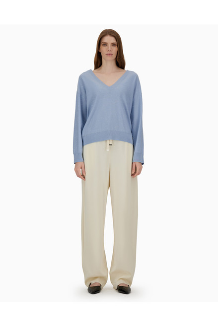 Herno Resort Wool V-Neck Sequin Sweater in Light Blue