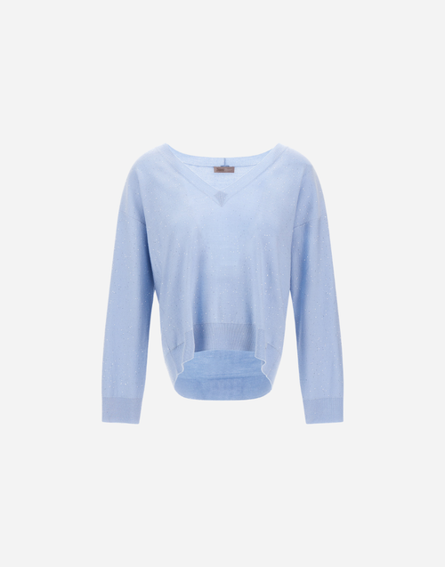 Herno Resort Wool V-Neck Sequin Sweater in Light Blue