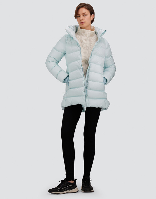 Herno Heavy Nylon A-Line Hi-Lo Jacket in Pale Aqua