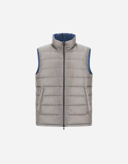 Herno Men's Ultralight Nylon Reversible Vest in Grey/Blue, Size 50