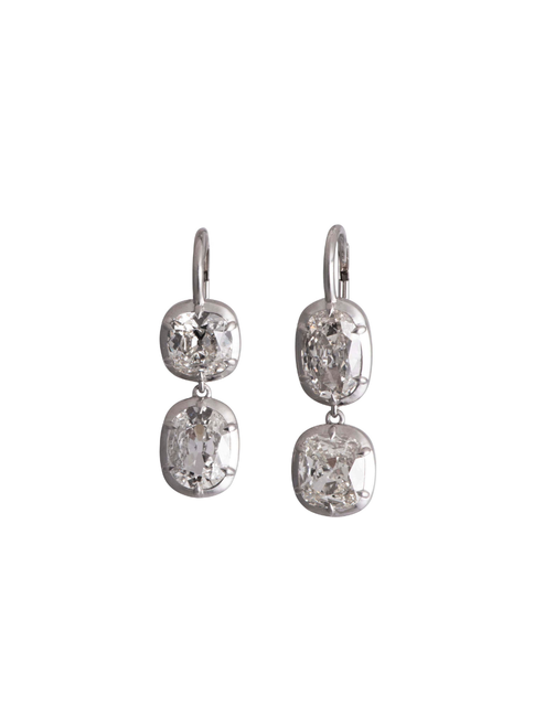 Sylva & Cie. Platinum Cushion/Oval Diamond Dangles