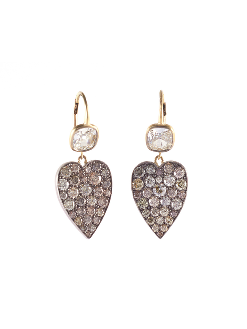 Sylva & Cie. 18K Yellow Gold/Sterling Silver Oxidized Heart Earrings with Cushion Tops