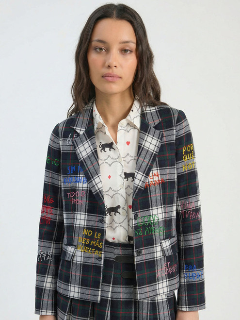 Vilagallo Plaid Jacket with Embroidered Messages 