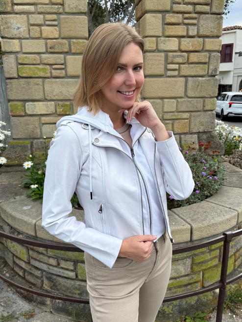 Jakett New York Molly Burnished Leather Jacket in White/White