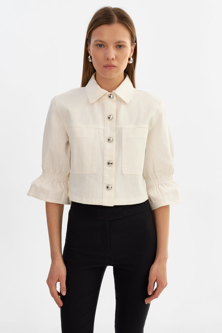 *ORDER TODAY* LAMARQUE Carolina D Ruffle Sleeve Denim Jacket in White