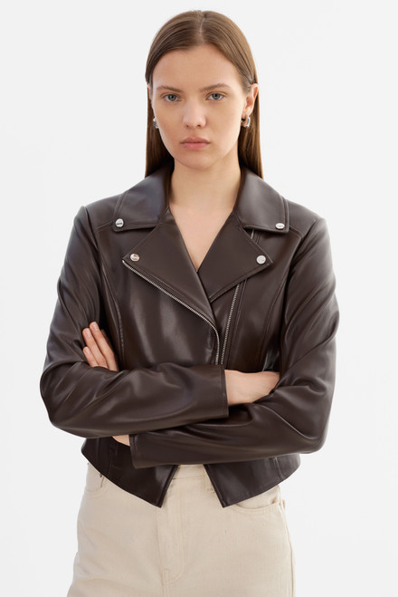 *ORDER TODAY* LAMARQUE Pascale Fitted Faux Leather Jacket in Dark Brown