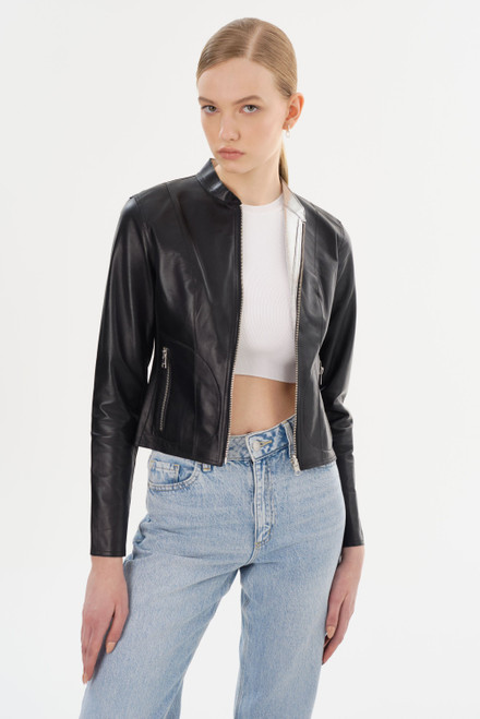 *ORDER TODAY* LAMARQUE Chapin Reversible Leather Bomber in Black/Silver