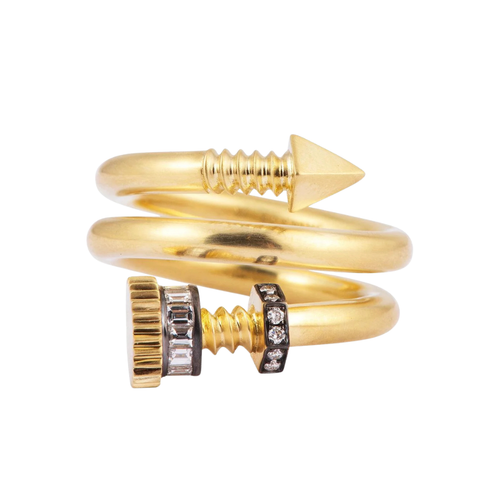 *RESERVE TODAY* Sylva & Cie. 18K Yellow Gold Diamond Bolt Ring, Size 7.5