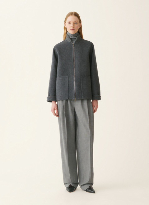 Fabiana Filippi Wool and Cashmere Double Coat in Lead, Size 42
