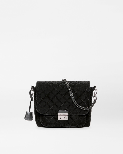 MZ Wallace Velvet Finish Medium Crosby Lock Crossbody in Black