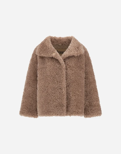 Herno Curly-Effect Faux Fur-Touch Short Jacket in Chantilly