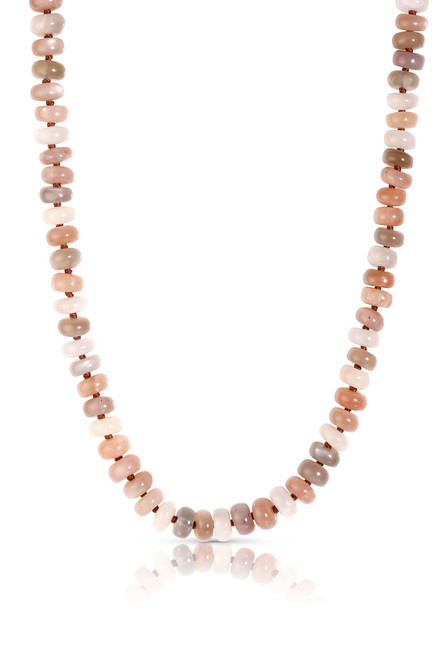 Leigh Maxwell Small Peach & Grey Moonstone Rondelle Beads, 18"