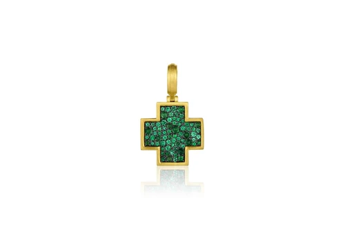 Leigh Maxwell Pavé Cross Pendant - Emerald