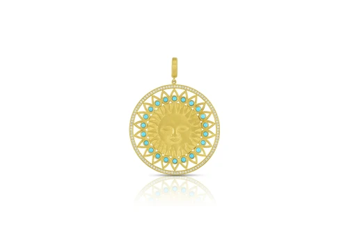 Leigh Maxwell Sun Medallion Pendant - Diamond & Turquoise